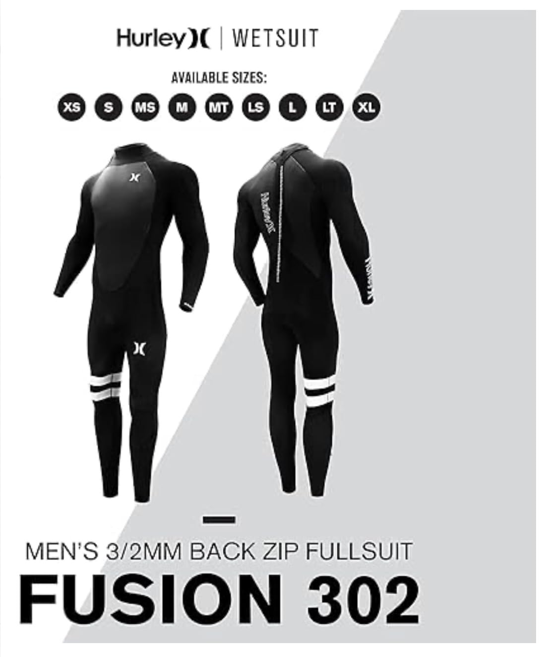 Amazon | Hurley Fusion 3/2mm Men's Back Zip Fullbody Wetsuit, UPF