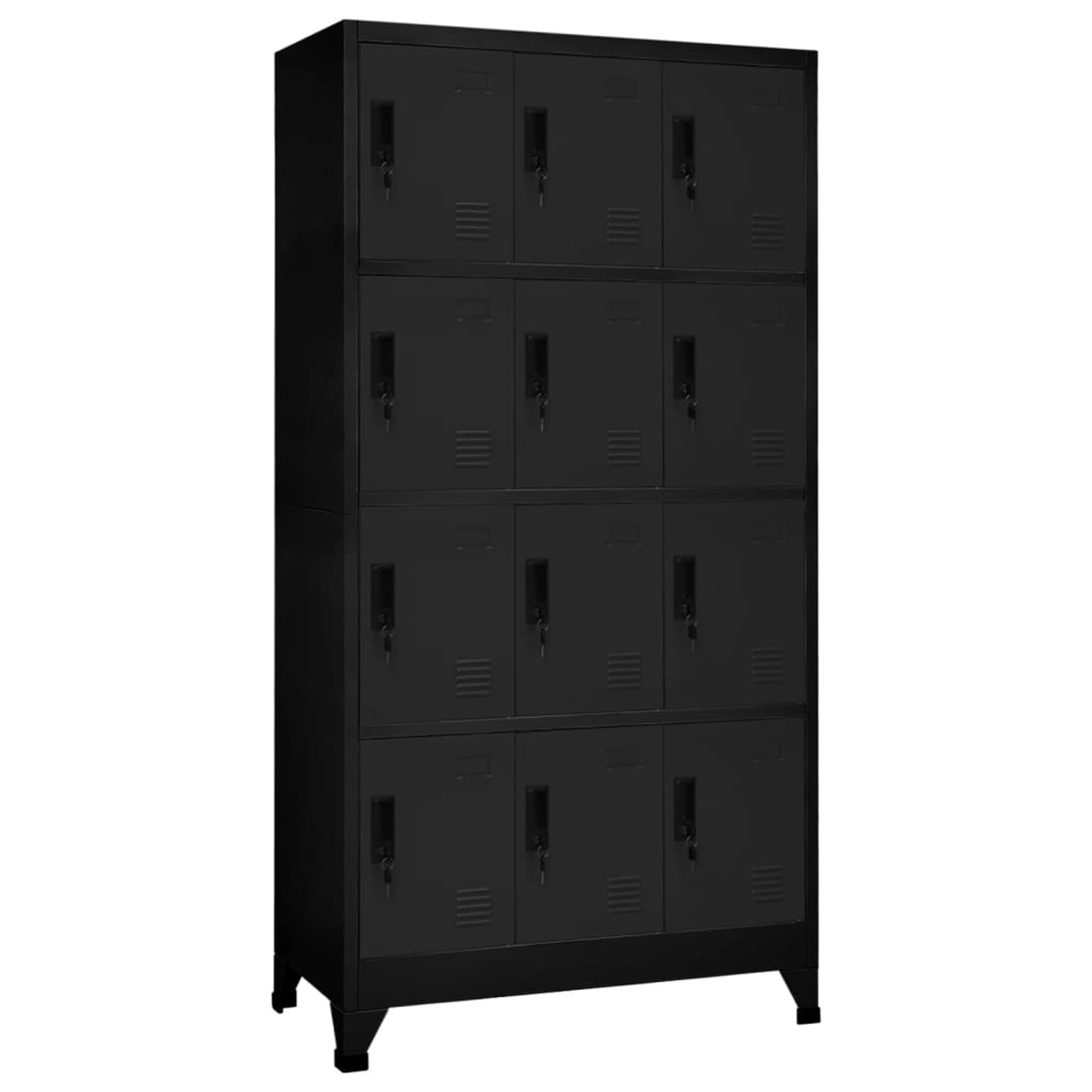 BAZZI Armario de metal con 12 compartimentos, con cerradura, con 12 taquillas, color negro