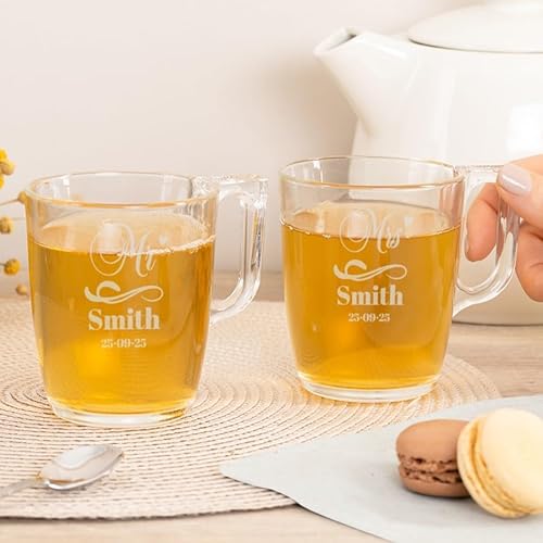 Wanapix | Pack 2 Tazas de Té Personalizadas con Nombre Grabado | Tazas de Cristal para infusiones | Capacidad 25 cl | Vidrio templado extra resistente | Aptas para Lavavajillas y Microondas | Mr & Mrs Wanapix | Pack 2 Tazas de Té Personalizadas con Nombre Grabado | Tazas de Cristal para infusiones | Capacidad 25 cl | Vidrio templado extra resistente | Aptas para Lavavajillas y Microondas | Mr & Mrs