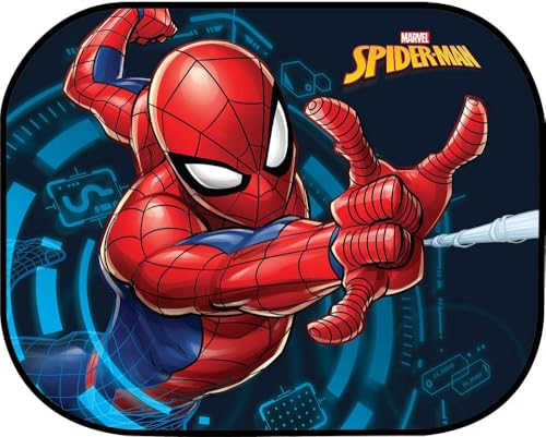 TataWay - Rideau latéral Auto-Statique, Spiderman, Double Couche Extra Dark, Fixation sans ventouses, Étui de Rangement Inclus, 44 x 35 cm, Rouge, Tissu