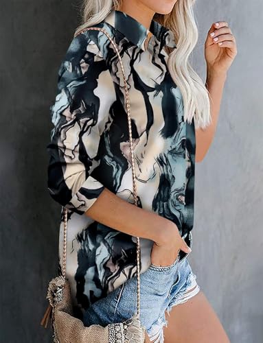 Image of Magritta Women's Shirts Fashion Casual Loose Fit Long Sleeve Button Down Lightweight Collared Blouse Tops