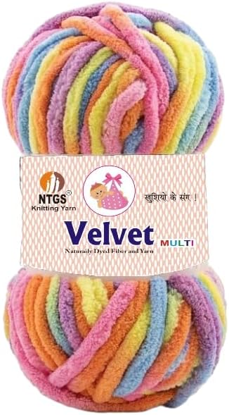 Multi Velvet 100% Polyester Best Used with Knitting Needles Hand Knitting and Crochet Yarn Super Soft Chenille Yarn(1Ball -100Gms Each) (100 gram, Multi Shade no-25)