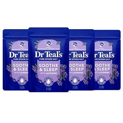 Dr Teal's Pure Epsom Magnesium Salt Soak, Soothe & Sleep with Lavender, 3 lb (Pack of 4)