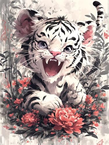 Kit broderie point de croix diamant 5D Dooqon strass cristal painting fleurs du tigre 70x95cm