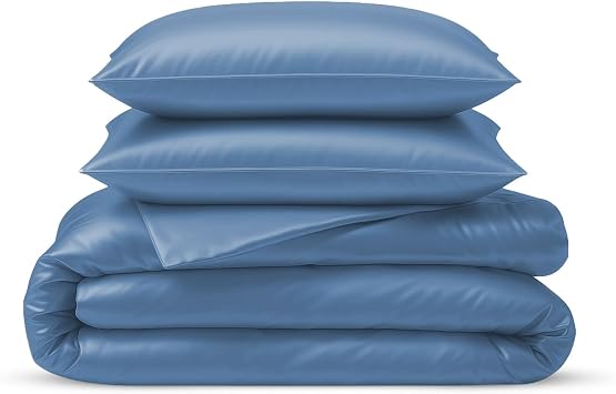 Linenwalas Duvet Cover Set Twin Size - Viscose Derived from Bamboo Soft, Breathable, Light Weight, Cooling Comforter Cover with Zipper Closure and Corner Ties Twin, Bahamas Blue