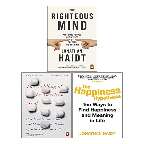 Jonathan Haidt Collection 3 Books Set (Happiness Hypothesis, The Righteous Mind, Coddling of the American Mind)
