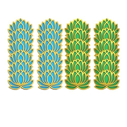 Image of Sanvatsar Home White Golden Lotus 4 Inch Set of 24 Wooden Cutout DIY Rangoli Kit | Decorations for Diwali, Dusshera Wedding Rangoli, Pooja, Decorations, Festival Gift (blue12green12)