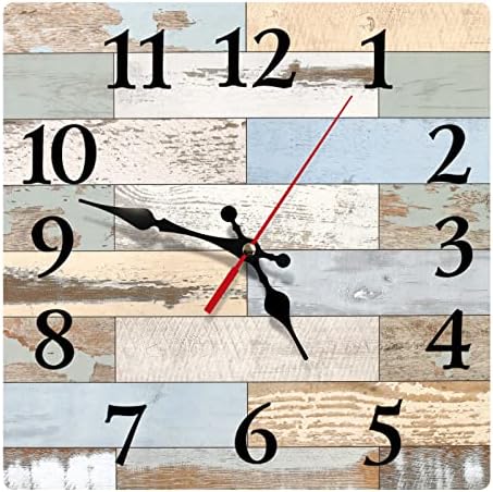 Wall Clock, Square Silent Non Ticking Clock 12 Inch, Old Wood Ceramic White Marble, Home Decor for Living Room, Bathroom, Bedroom, Kitchen, Office or School