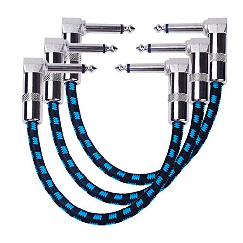 GOGHOST 3-Pack 6 Inch Guitar Patch Cable with 1/4' Right Angle Plugs, Black and Blue Tweed Woven...