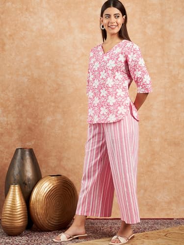 Image of Modeve Women Printed Cotton Night Suit Set with Pyjama /Pallazo Women Lower || Women Pyjama || Lounge Pants II Night Wear