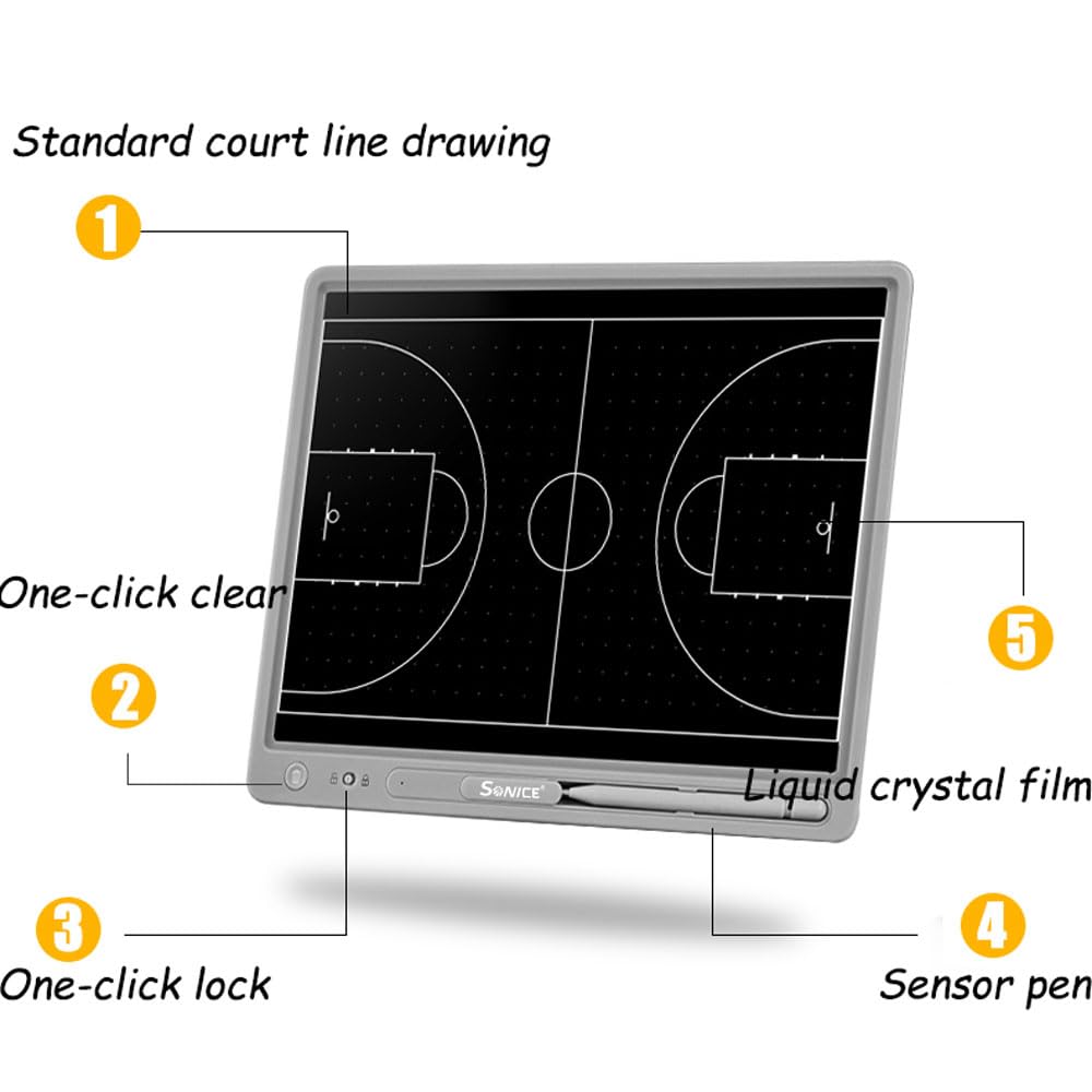 Lavagna Tattica da Pallone da Basket Elettronica, 15 Pollici Tavoletta LCD Scrittura per Allenatore di Pallacanestro, Cartella Tattica Digitale per Organizzazione Giocatori Tattiche e Strategie