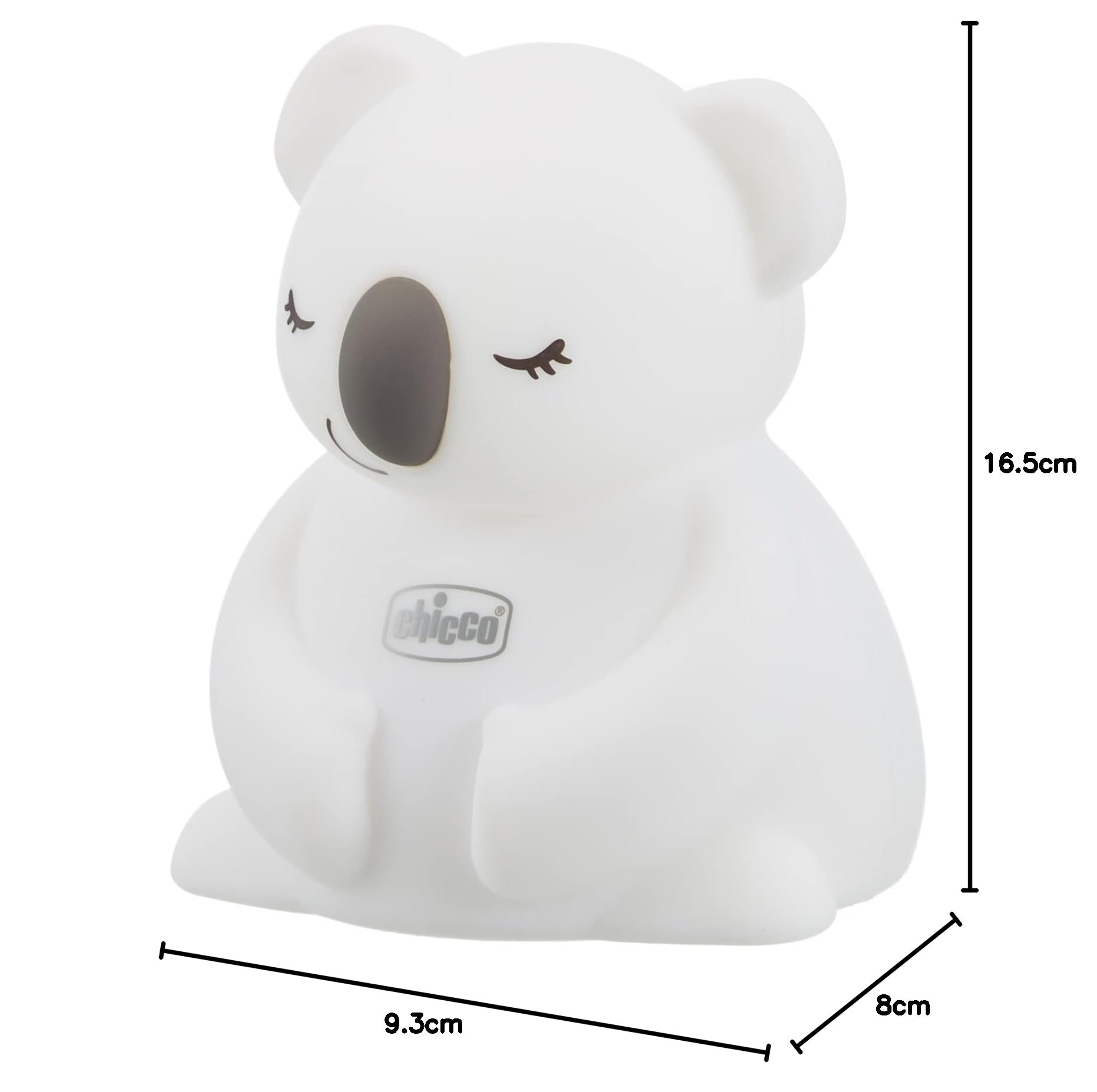 Chicco Luce Notte, Luce Notturna Ricaricabile Per Bambini a Forma Di Simpatico Koala, Luce Notte Portatile, Morbido Materiale, 8 Luci Multicolore, Cavo USB Incluso, 0 Mesi+