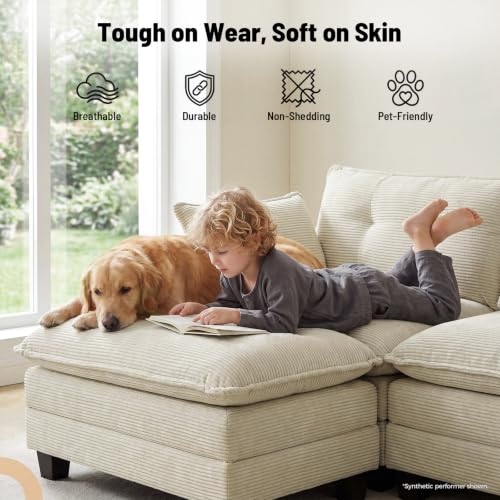 Image of Amsleekey 111.5 inch U Shaped Modular Sectional Sofa, Beige Corduroy