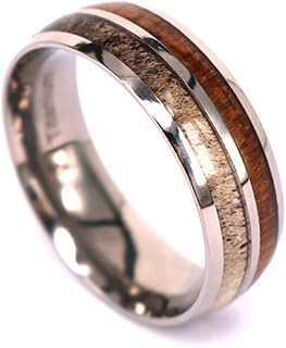 Natural Deer Antler Ring with Koa Wood Inlay - Unisex Titanium Hunter Ring #DAR4