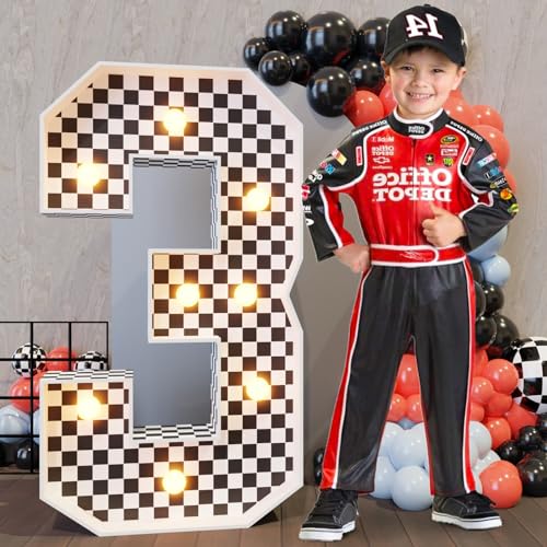 Image of Imprsv Race Car Birthday Party Decorations, 3ft Light Up Marquee Number 3