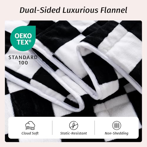Wemore Flannel Fleece Weighted Blanket for Adult Twin Size 15 lbs, Dual Sided Luxurious Checkerboard Grid Heavy Blankets, Ultra Soft Throw Blanket, Plaid Black, 48 x 72 inches