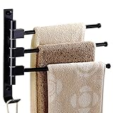 Towel Racks for Bathroom,Swing Out Towel Racks for Bathroom Holder Wall Mounted Towel Bars with Hooks(3-Arm Black)