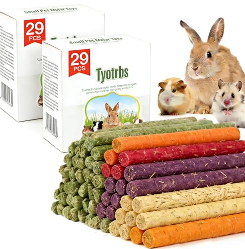 Tyotrbs Chew Treat Rabbit Toys for Teeth Health, Natural Bunny Enrichment Toys for Boredom & Stress Relief, Keep Busy Toys for Guinea Pig Chinchilla Hamster Rat Gerbil Degu (29PcsX2)