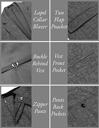 Coofandy Men’s 3 Piece Suits Set Vest Pants With Tie For Wedding Business Prom Dark Grey #TOP4