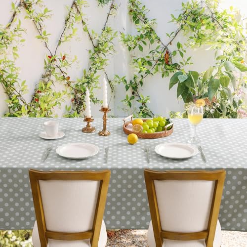 Nappe exterieur impermeable jardin toile cirée rectangulaire pois gris - 5