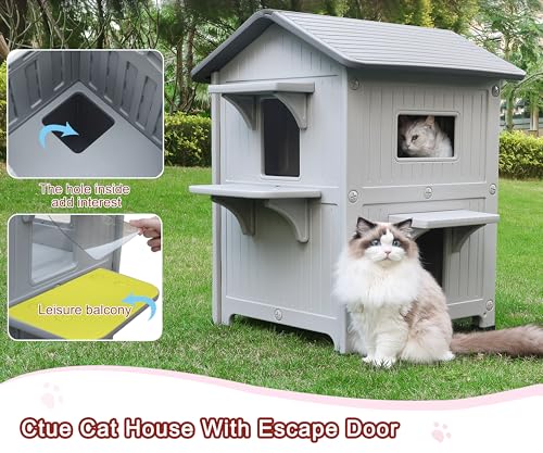 Rockever Casa De Plástico Luxuosa Para Gatos Ao Ar Livre E Interna Com Porta De Escape, Casas Extern