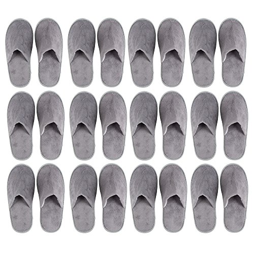 Juvale 12-Pair Disposable Slippers  Non-Slip Fleece Cloth Closed Toe Spa Slippers for Hotel, Travel, Guest and Home - Fits Up to US Men Size 11 & US Women Size 12, Gray