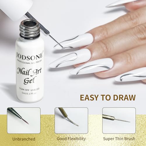 JODSONE 2pcs Metallic Nail Art Gel Liner Gold Mirror Chrome and Silvery 3D Effect Gel Nail Polish Thin Brush Metal Painted DIY at Home Salon Quality
