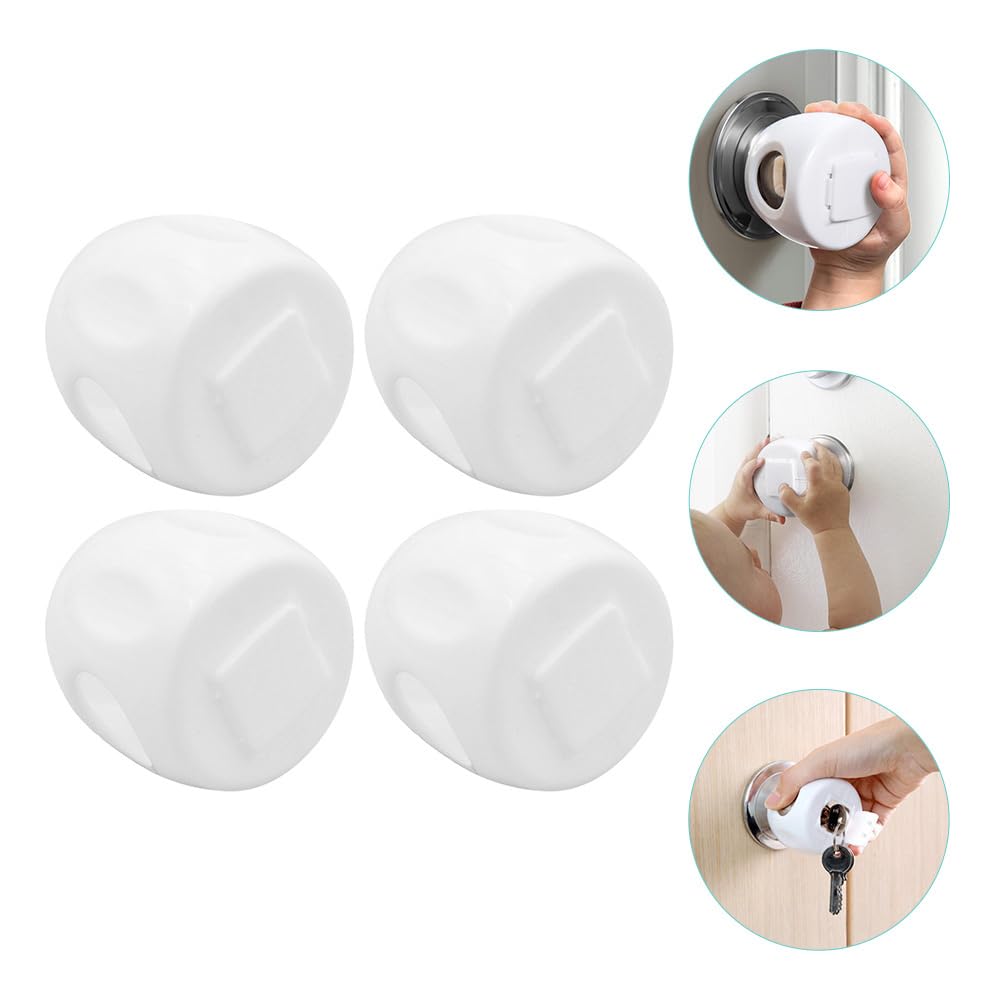 Door Knob Locks 4pcs Locks Cover for Doors Handle Covers Home Child Safety Protector Toddlers Door Knob Round Office Kids Bumper Lock Baby Bedroom Proof Wall Plastic Guard