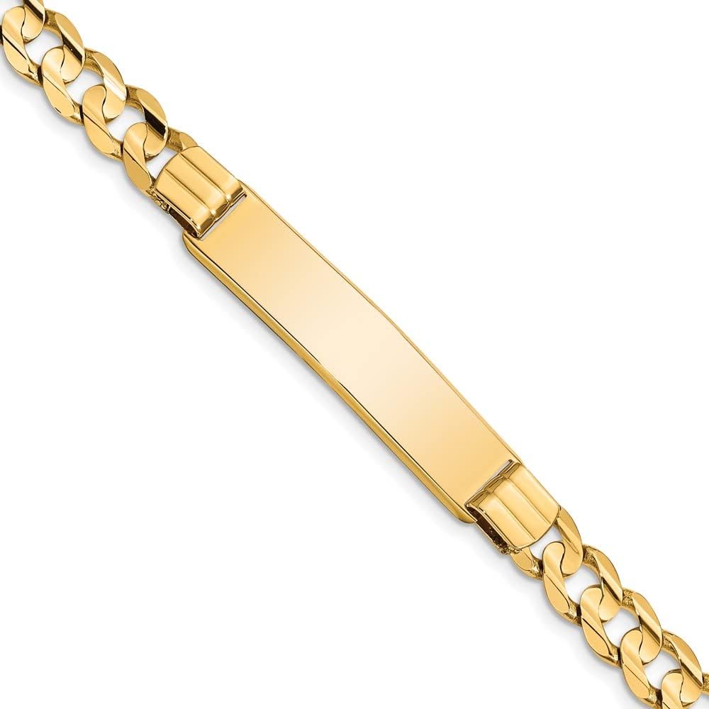Solid Polished Engravable Personalized Custom 14K Yellow Gold Curb ID Bracelet For Men or Women Length 8 inches Width 8 mm
