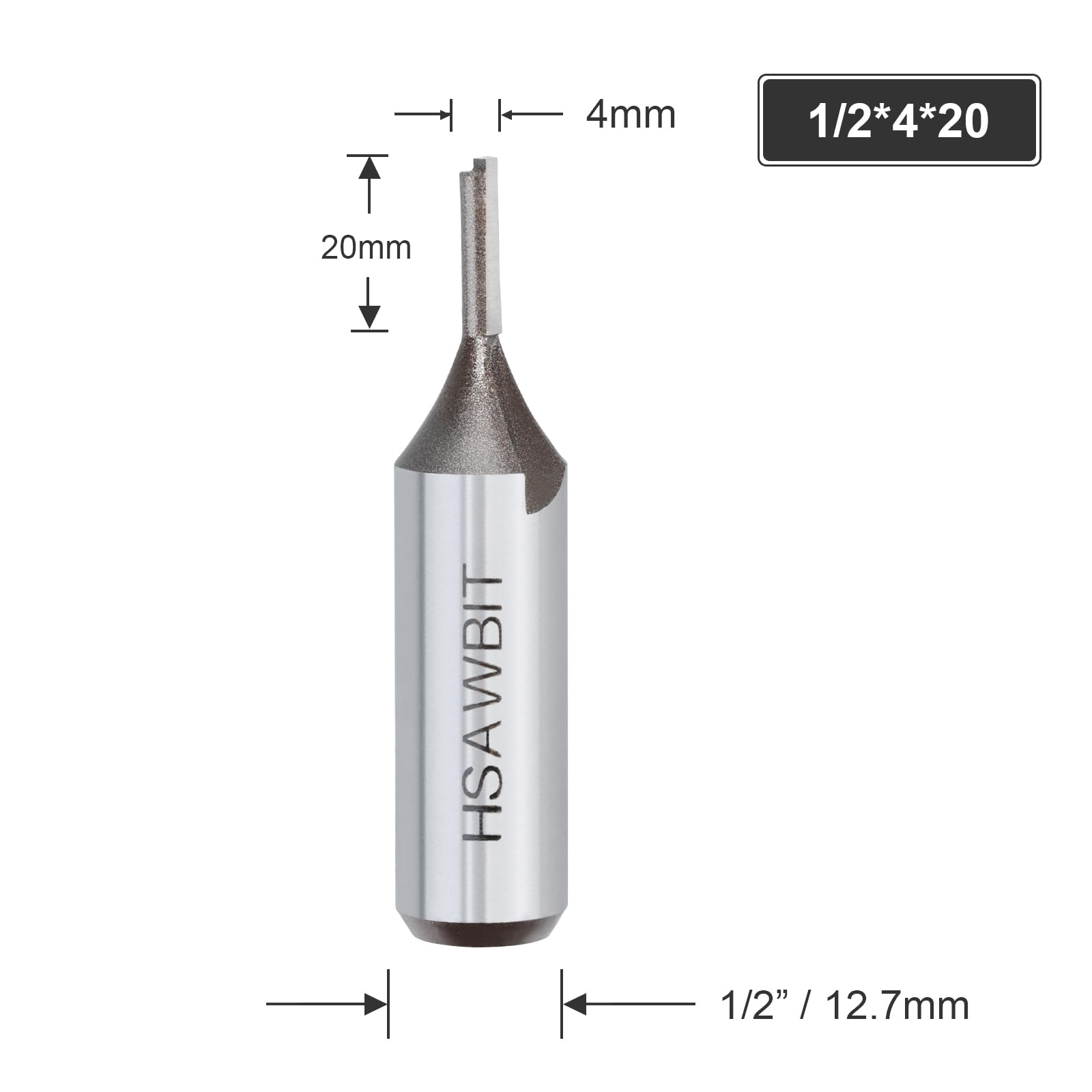 hsawbit Straight Single Flute Router Cutter - 1/2 Inch Shank, 4mm Cut Diameter & 20mm Cut Length, Flush Trim Router Bit for Woodworking - Image 3