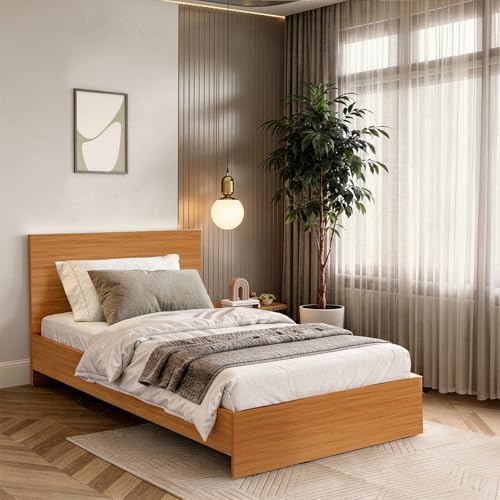 Image of ABOUT SPACE Bed - (80 x 38 inches) Single Bed Without Storage | Engineered Wooden Bed Frame with Airflow & MDF Support Board for Mattress | 1-Year Warranty Cot for Bedroom - Brazilian Teak