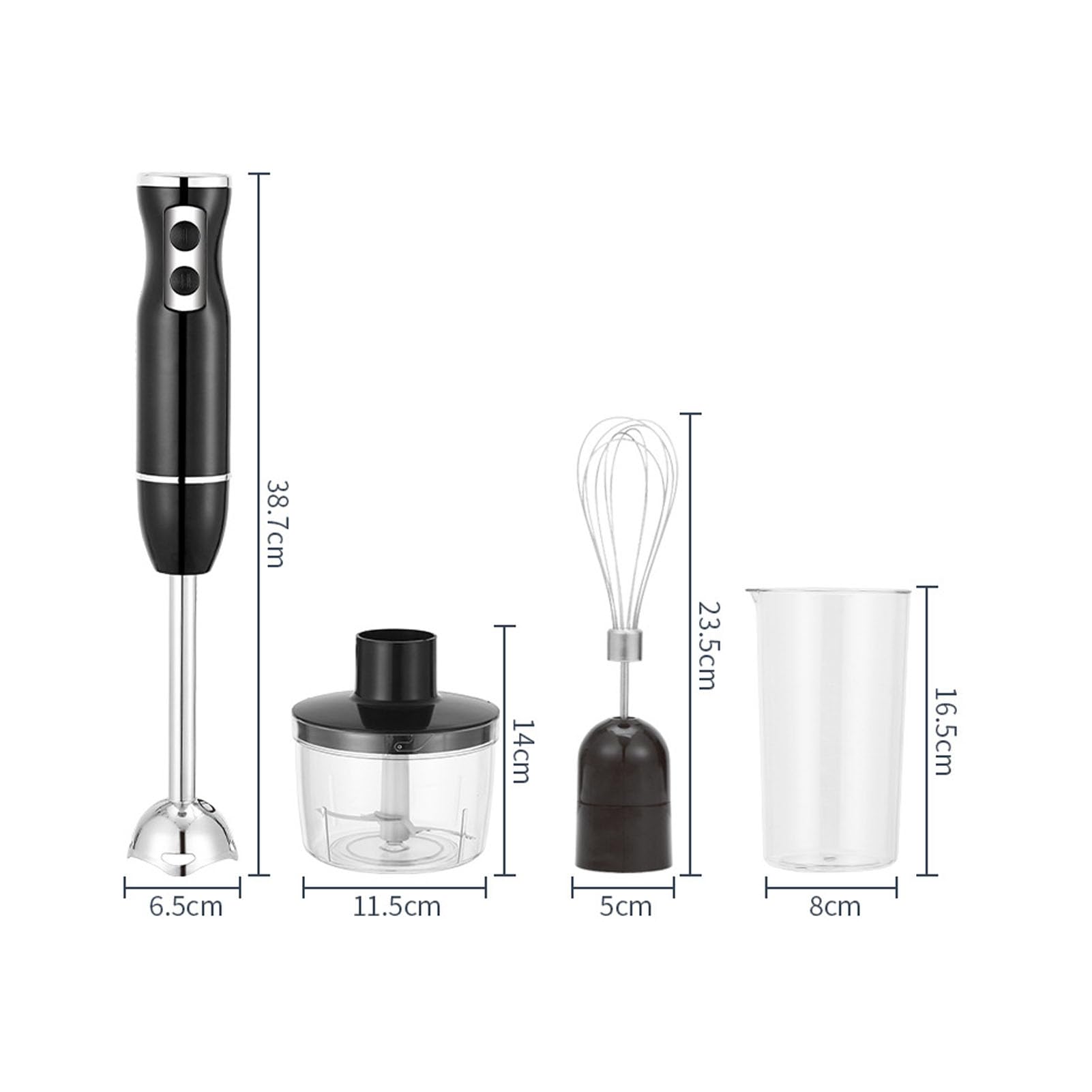 Zanurzeniowy Blender Ręczny, Mocny, Przenośny, Elektryczny Mikser Ręczny ze Stali Nierdzewnej o Mocy 400 W z Kubkiem Rozdrabniacza, miarką, trzepaczką, do Koktajli Zupowych (wtyczka UE)