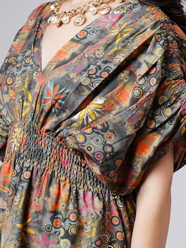 Image of ADDYVERO Women Balloon Sleeve Viscose Rayon Fit & Flare Printed Dress Detailing Above Knee /Mini