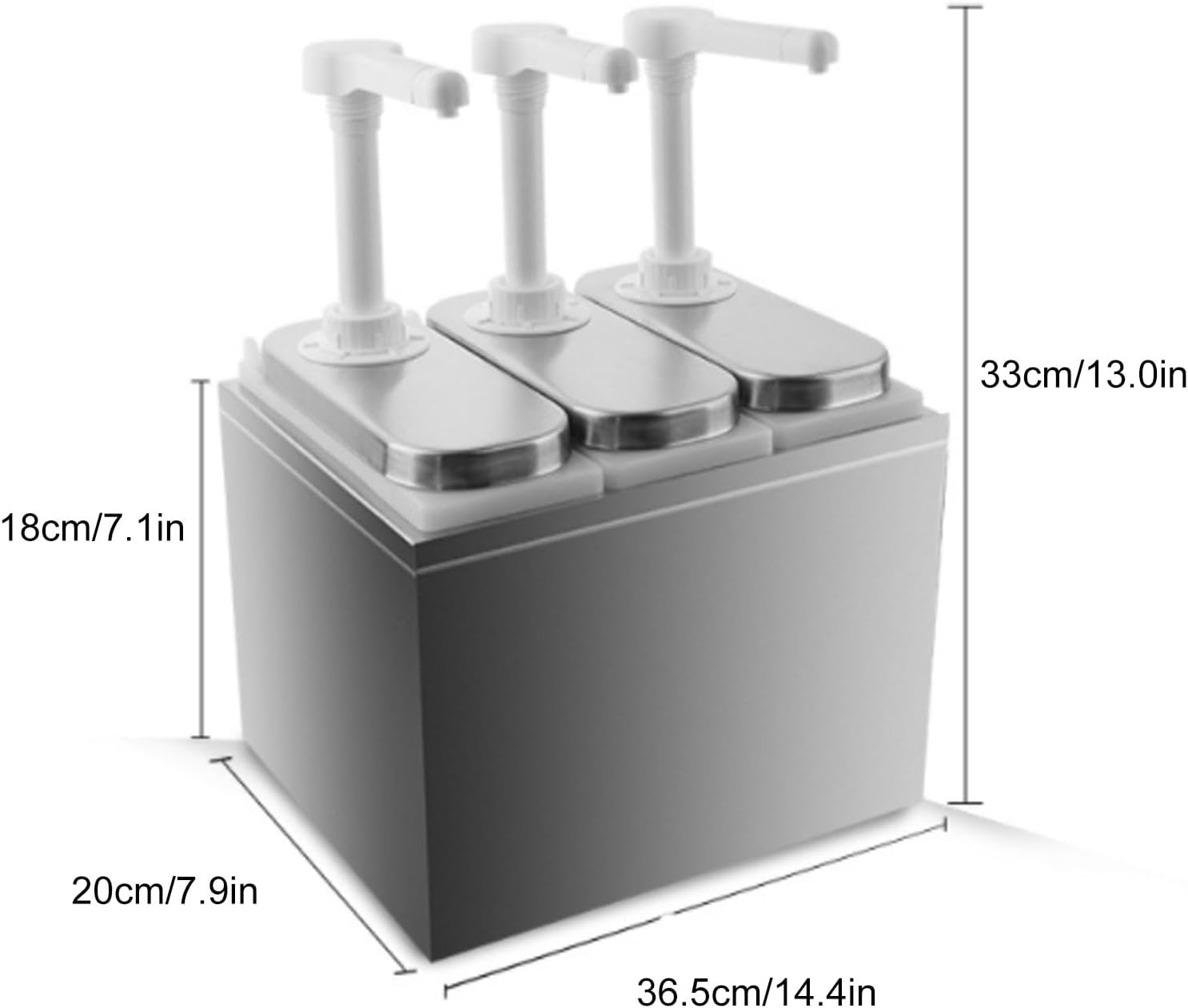 Condiment Pump Station Sauce Dispenser, Stainless Steel and Plastic Syrup Pump Dispenser with 30ml Squeeze Capacity, Kitchen Sauce Pump for Ketchup Mustard Honey Milk Chocolate Oil (2L Triple Pump)