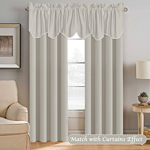 H.versailtex 2 Panels Blackout Curtain Valances For Kitchen Windows/Living Room/Bathroom Privacy Protection Rod Pocket Decoration Scalloped Winow Valance Curtains, 52" W X 18" L, Ivory/Cream #TOP1