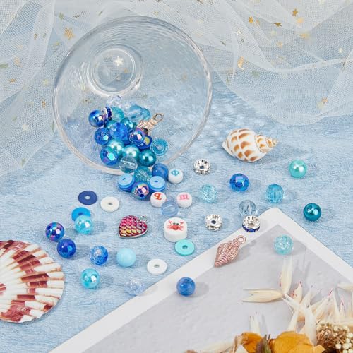 SUPERFINDINGS 819pcs Blue Jewelry Beads Including Round Glass, Polymer Clay Beads, Spacers, Ocean Style Enamel Charms - Image 4