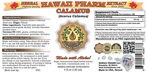 Hawaiipharm Calamus Liquid Extract, Organic Calamus (Acorus Calamus) Tincture Supplement 4 Oz #TOP1