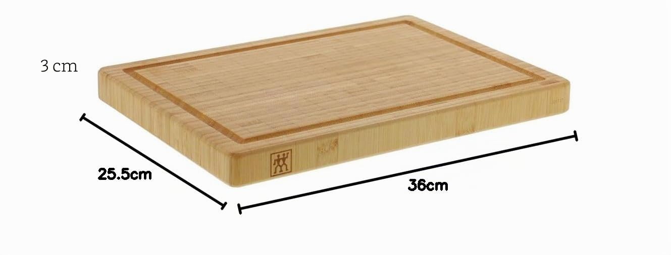ZWILLING Schneidbrett mit Saftrille, Massives Bambus-Holz, Beidseitig Nutzbar, 36 x 25,5 x 3 cm, Braun