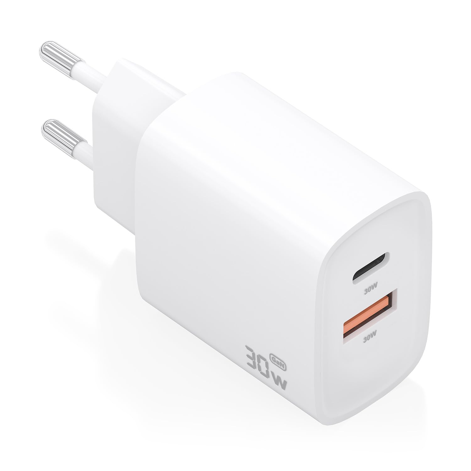 Cargador de Pared GaN Aisens A110-0952/ 1xUSB Tipo-C/ 1xUSB/ 30W/ Blanco