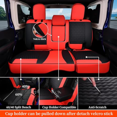 Image of Coverado Seat Covers for 2018-2026 Jeep Wrangler, Waterproof Leather Car Seat Covers, Custom Seat Cushion Protector Custom Fit for Jeep Wrangler JL 4 Door Sahara Sport Rubicon, Full Set, Red