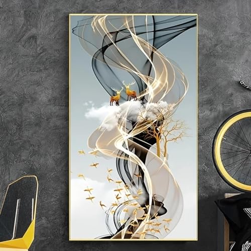 Peintures modernes de cerf doré nordique sur affiches sur toile 65x130cm pour salon