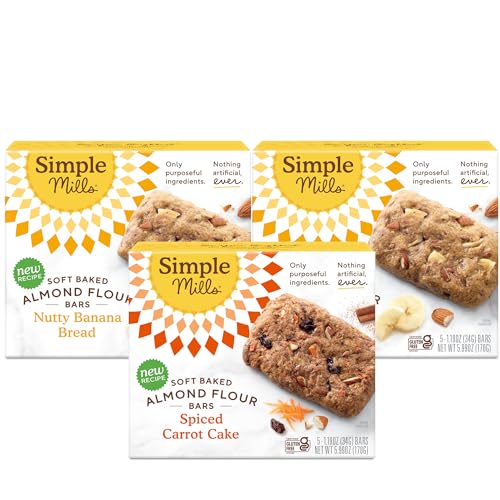 Image of Snacks Variety Pack, Nutty Banana Bread, Spiced Carrot Cake Variety Pack, Simple Mills Bars, Low-Calorie Snacks, 5 Count (Pack of 3)