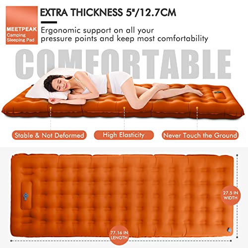 Meetpeak Sleeping Pad For Camping – 5 Inch Extra Thick Inflatable Sleeping Mat Built-In Pump, Compact & Lightweight Camping Air Mattress For Backpacking Traveling Hiking, Durable Waterproof Camp Pad #TOP1