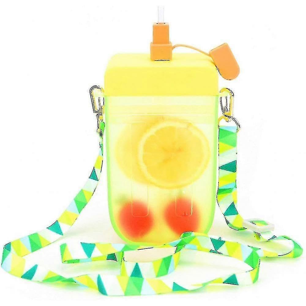 JOYHAPPST Ice cream water bottle Kids Water Bottles With Straws Creative Ice Cream Popsicle Leakproof Plastic
