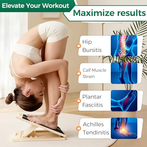 Slant Board for Calf Stretching, Wooden Slant Boards for Exercise, 300 Lbs Weight Capacity Squat Wedge, Premium Calf Stretcher, Physical Therapy Equipment for Rehab & Strength Training