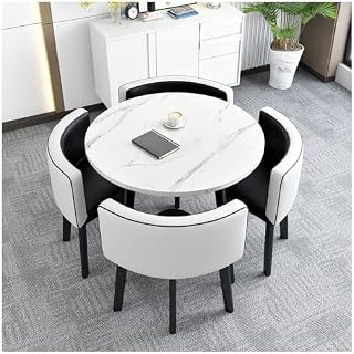 Round Table Set with 4 Chairs for Coffee Shop Milk Tea Shop Living Room Orange Beauty Salon Movie Theater Dining Table Combination Balcony Meeting Room Furniture