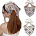 Crochet Bandana Head Kerchief Hair Scarf 2Pcs Knitted Hair Scarves Crochet Hair Kerchief Tie Bcak Headwrap Floral Hair Bandanas for Women Girls Scarf (Cube(Blue+Coffee))