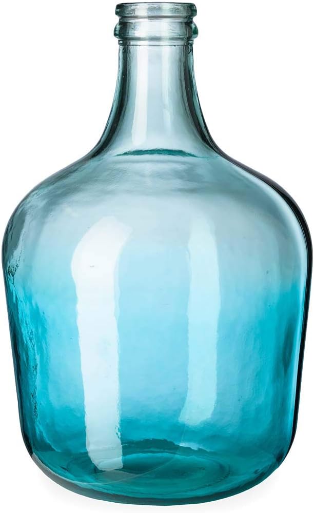 Vivaterra Handmade 100% Recycled Glass Vase from Spain | Blue | 9 Inches Diam x 17 Inches Tall | Modern Farmhouse Home Decor Accents | Table Flowers and Mantle Decoration