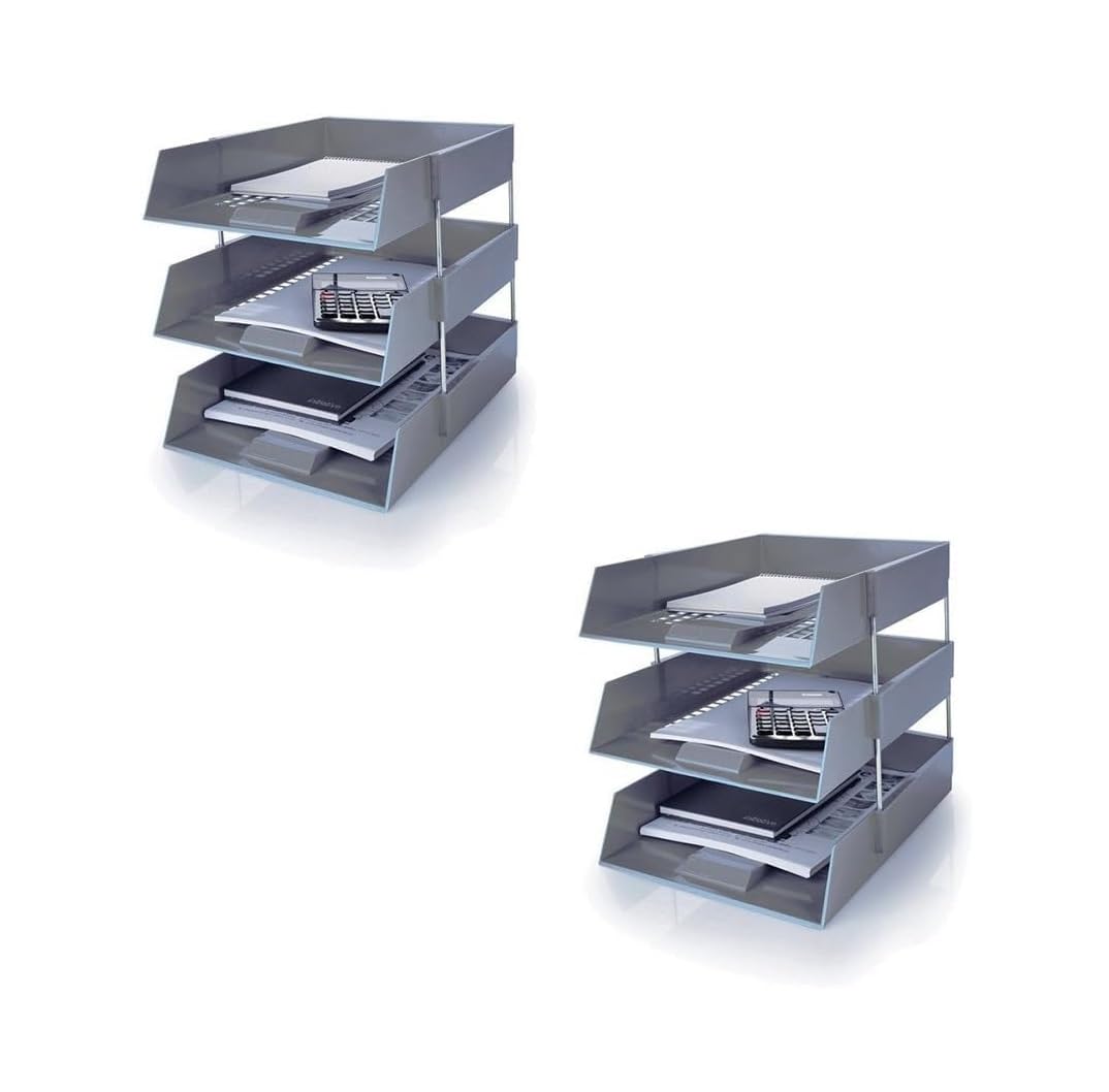 Evrite Grey A4 Lettertray With Risers Letter Tray - Pack Of 6 Trays + 4 Riser Sets