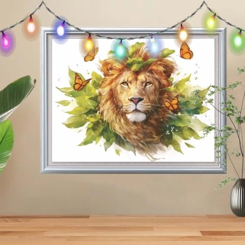 Diamond painting lion 5D 50x70 cm kit broderie diamant grand format papillon